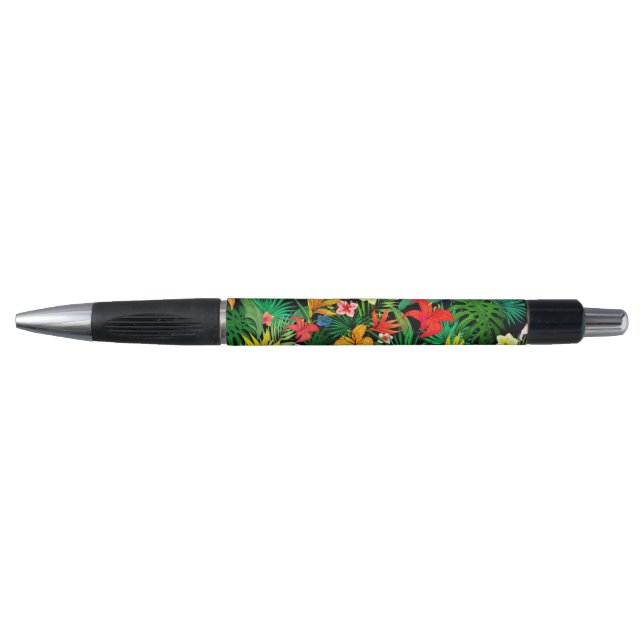 Caneta Flores Multicoloridas & Folhas de Palmeira em Pret (Frente)