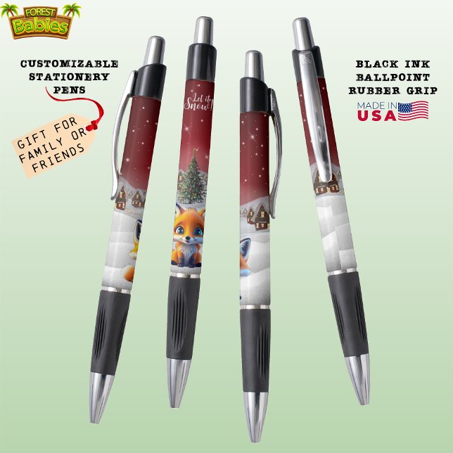 Caneta Fox Woodland Willife Animal Deixe-o nevar 🦊 (Cute Snowy Xmas Holiday Fox Wildlife Animal, Let it Snow, Christmas Animal ForestBabies Pen 🦊🎄🎁)