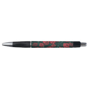 Caneta Fundo com padrão floral de rosas vermelhas escuras