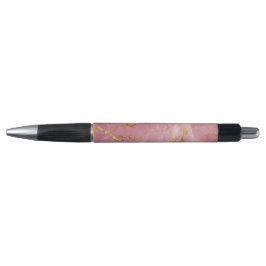 Caneta Fundo de Mármore Rosa com Veias Douradas