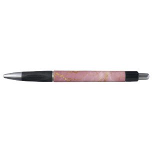 Caneta Fundo de Mármore Rosa com Veias Douradas