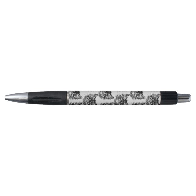 Caneta Gatinho preto e branco rosto de Cinza (Frente)
