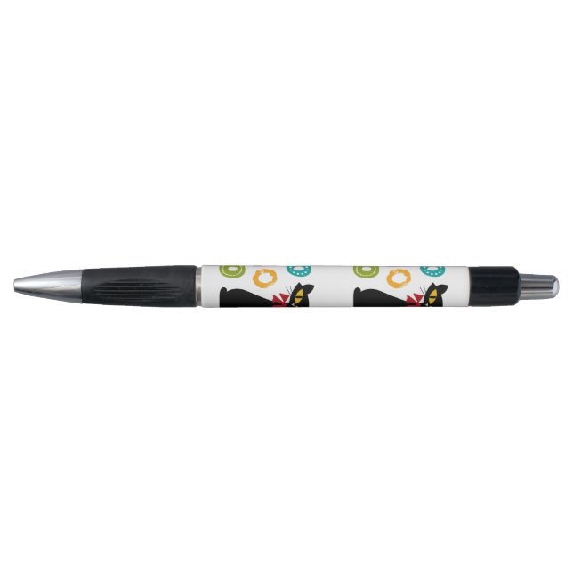 Caneta Gato negro com design de texto Ho Ho Ho (Frente)