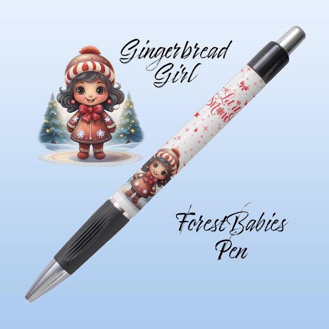 Caneta Gingerpão único bonito, deixe nevar, branco (Gingerbread Girl, Christmas Trees, "Let it Snow" Sparkle Stars, Xmas Holiday Season ForestBabies Pen)