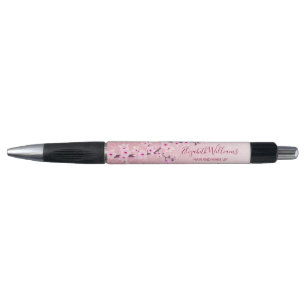 Caneta Girly Cherry Blossoms Rosa Glitter Monograma