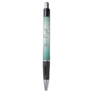 Caneta Girly Glam Dourado Brilho Confete Verde Ombre
