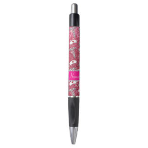 Caneta Gliteira rosa, chapéus de prata caduceus