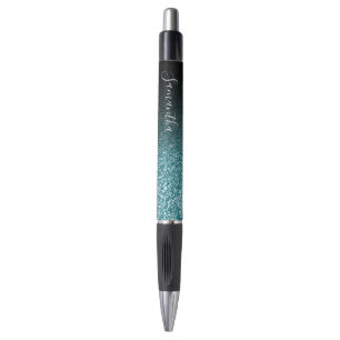 Caneta Glitter de Teal de Mouro Negro Personalizado