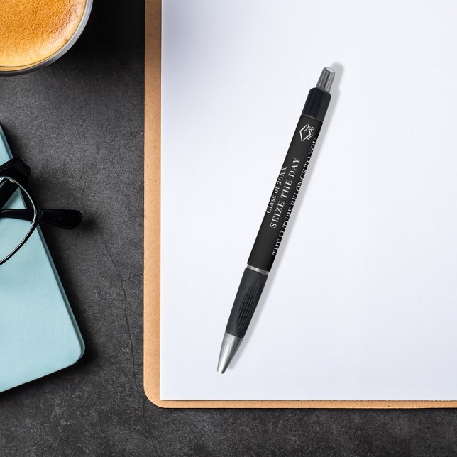 Caneta Graduação de aspas inspiradoras brancas pretas (Criador carregado)