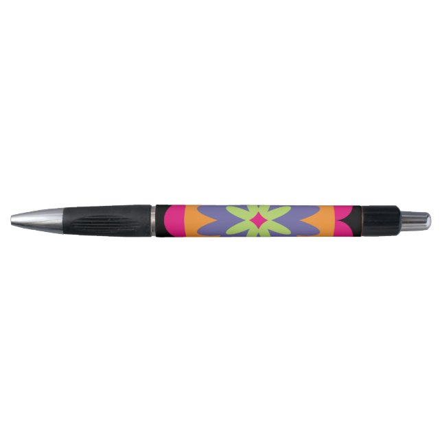 Caneta ilustração das formas florais laranja e rosa (Frente)