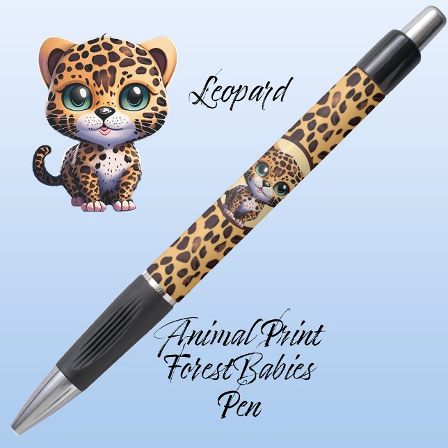 Caneta Impressão em animais da selva do Leopardo Safari,  (Leopard Kitty Cat Customizable ForestBabies Feline Kitten Animal Print Pen 🐆)
