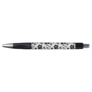 Caneta Impressão Floral preto-e-branco