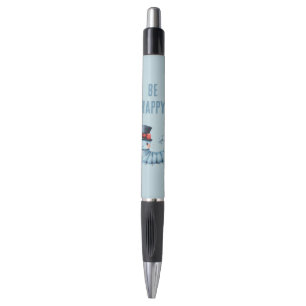 Caneta Lagarta Azul Chapéu Preto Laço Vermelho