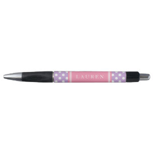 Caneta Lavanda e teste padrão de bolinhas cor-de-rosa