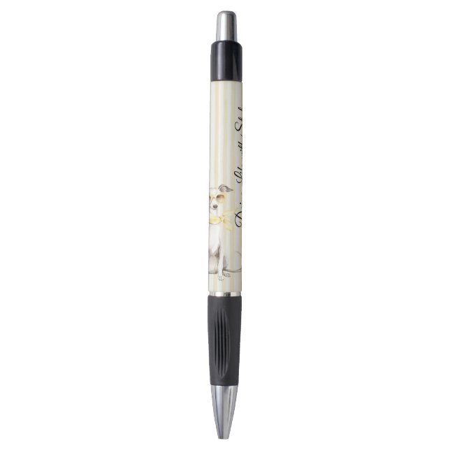 Caneta Lenço Amarelo Suave Listras Cachorro Branco (Frente Vertical)