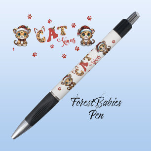 Caneta Leopardo Festivo Impressão de Gatos 🐆 Patas de Na