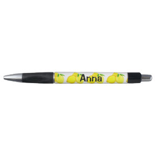 Caneta Limões Pintados Padrão de Fruta Amarelo Aquarela