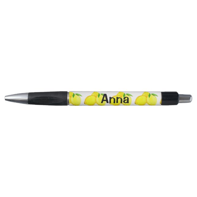 Caneta Limões Pintados Padrão de Fruta Amarelo Aquarela (Frente)