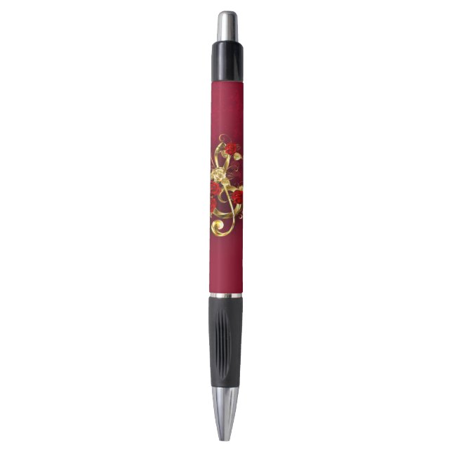 Caneta Limpeza de ouro com Flores Rosa (Frente Vertical)