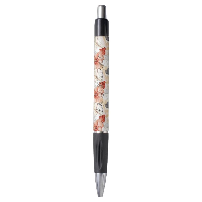 Caneta Linda feminina Peach Blue e White Floral (Frente Vertical)