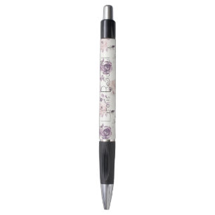 Caneta Lindas Rosas Florais Roxas Rosa