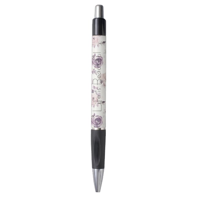 Caneta Lindas Rosas Florais Roxas Rosa (Frente Vertical)