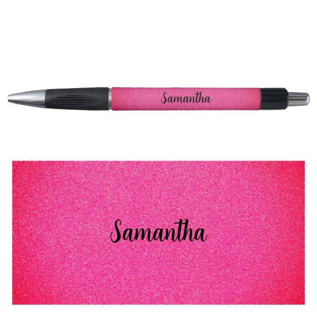 Caneta Lista Rosa de Nome Personalizado (Personalized Name Pink Glitter Pen)