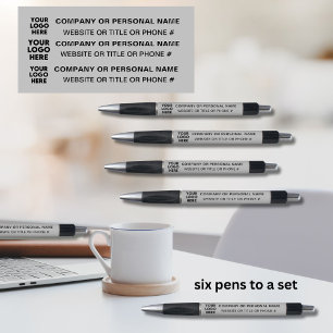 Caneta Logotipo 3 lateral Cinza comercial com preto