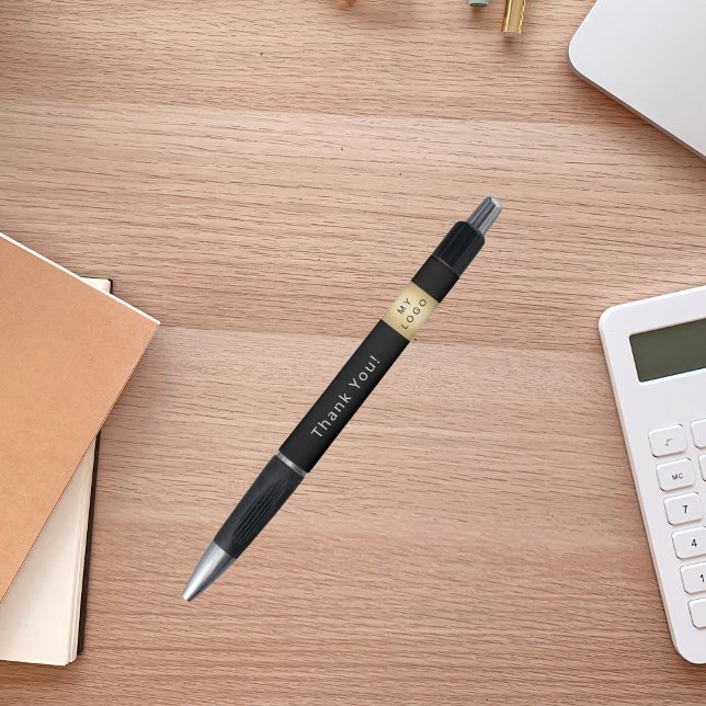Caneta Logotipo branco preto da empresa comercial Obrigad (Criador carregado)