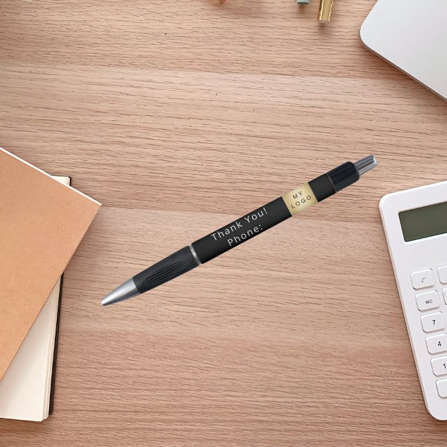 Caneta Logotipo branco preto da empresa comercial Obrigad (Criador carregado)