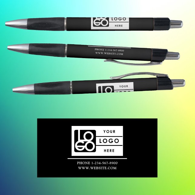 Caneta Logotipo Empresarial Profissional com Texto Person (Professional Business Logo Custom Text Black White Pen)