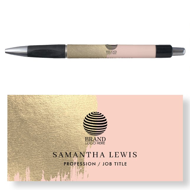 Caneta Logotipo & Nome de Negócios Promocional Rosa Bege  (Blush Pink Gold Promotional Business Logo & Name Pen)