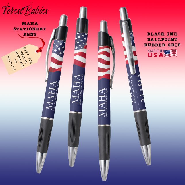 Caneta MAHA torna a América saudável de novo, EUA Flag Gi (MAHA Make America Healthy Again Patriotic Red White Blue USA Flag Gifting Stationery Ink Pen 🇺🇸)