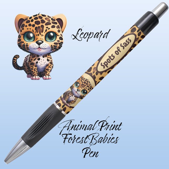 Caneta Manchas de Sass, 🐆 Impresso Animal Safari Cute Le ("Spots of Sass" Leopard Kitty Cat Customizable ForestBabies Feline Kitten Animal Print Pen 🐆)