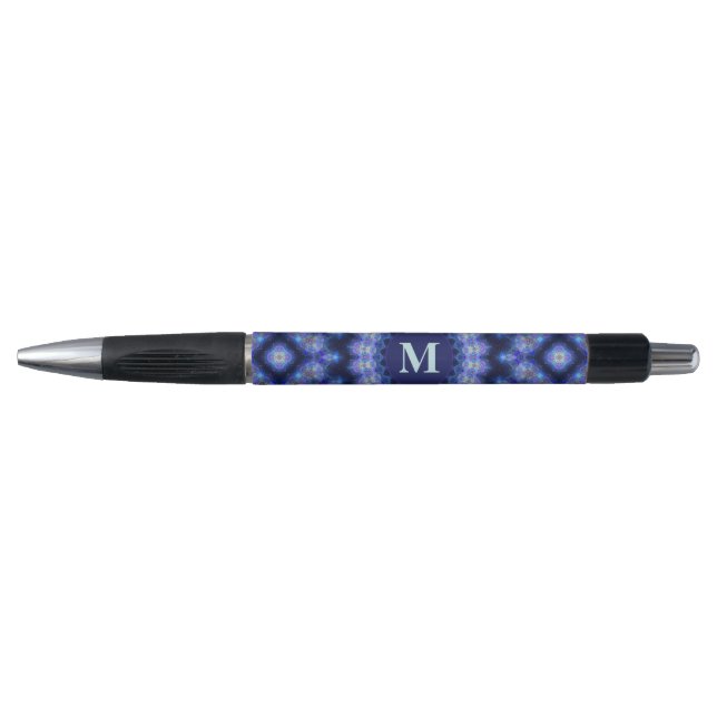 Caneta Mandala Azul Roxo Monograma Nome (Frente)
