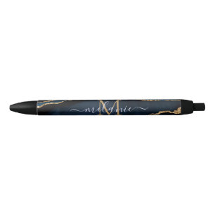 Caneta Marinho Agate Blue Gemstone Marble Monogram