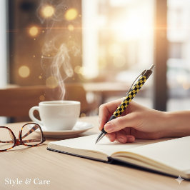 Caneta Metallic Gold Black Square Box Pattern Style Emmy