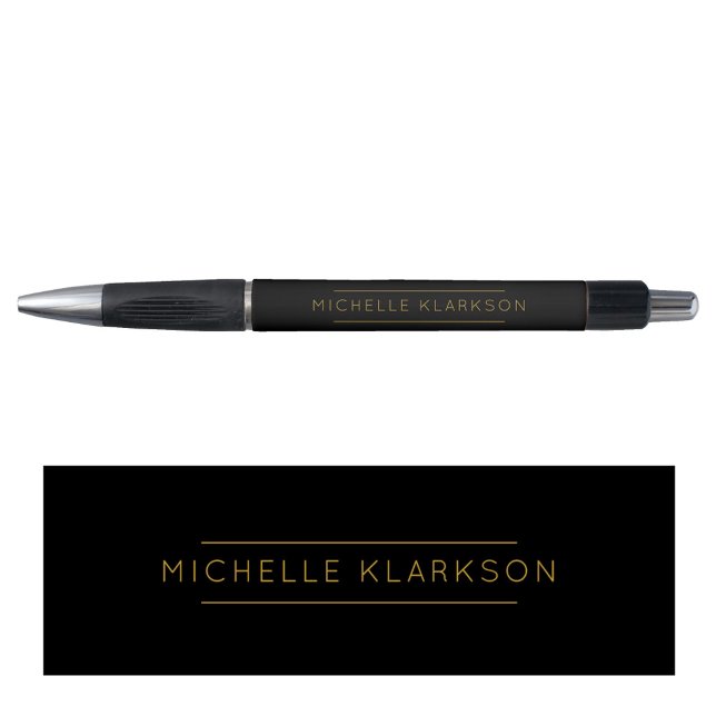 Caneta Moderno Simples Minimalista Monogramado Preto Dour (Modern Simple Minimalist Black Gold Monogrammed Pen)