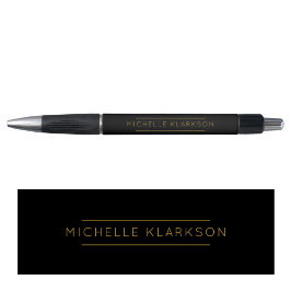 Caneta Moderno Simples Minimalista Preto Dourado Monogram