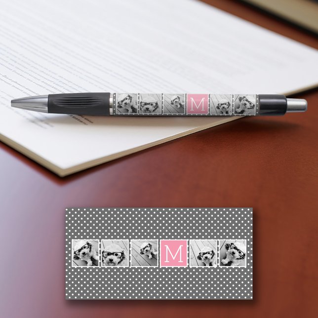 Caneta Monograma de Colagem de Fotografias com cinza e In (Personalized writing pens - add your name or other text)