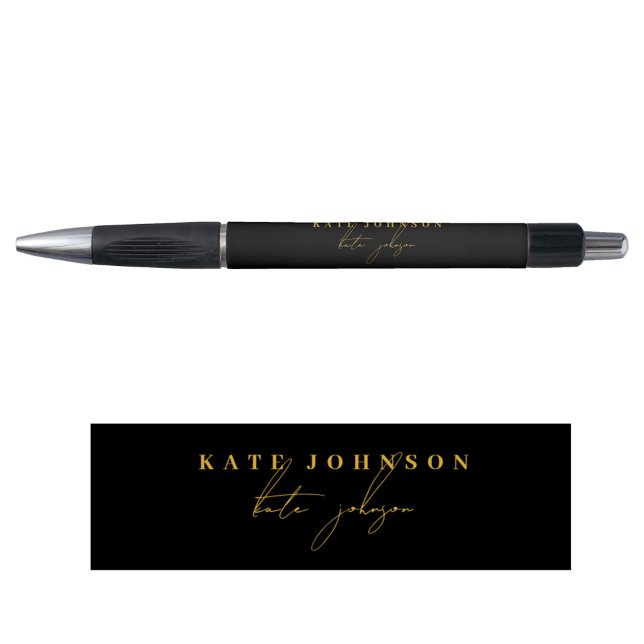 Caneta Monograma de Letra Inicial em Script de Assinatura (Professional Black Gold Signature Script Monogram Pen)