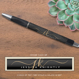 Caneta Monograma de Script com Brilho Dourado de Ágata Pr