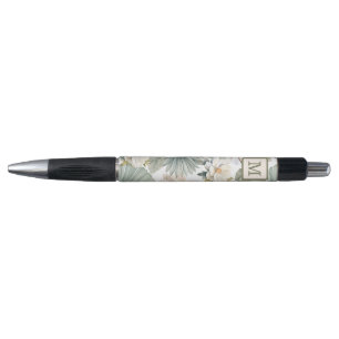 Caneta Monograma de Vegetação Floral em Aquarela
