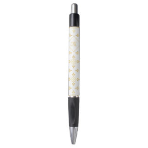 Caneta Monograma luxuoso branco e Quatre Dourado floral