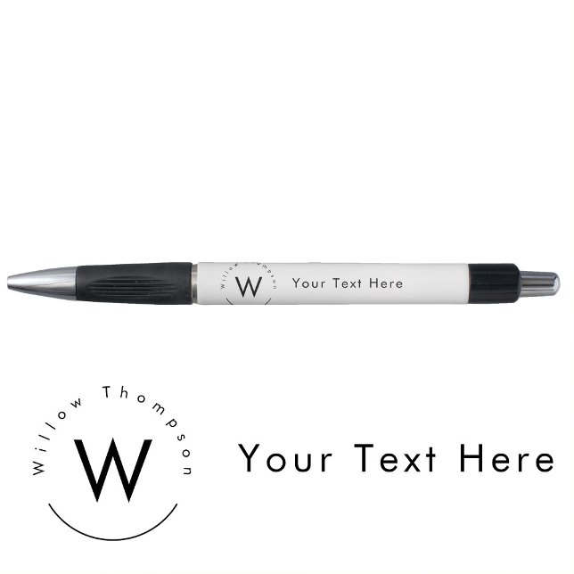 Caneta Monograma Minimalista Moderno Branco (Monogrammed Minimalistic Modern White Pen)