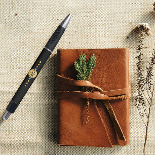Caneta Monograma Moderno Preto Dourado Nome Pontos Colo