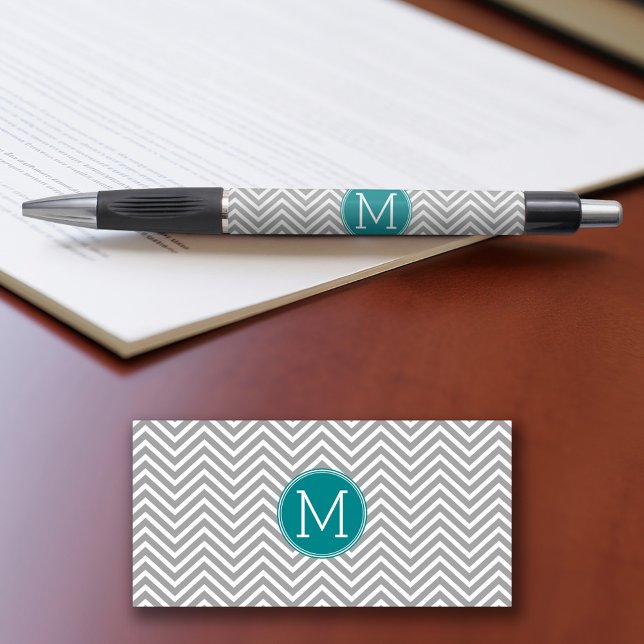 Caneta Monograma Personalizado de Turquesa e Chevrons (Personalized writing pens - add your name or other text)
