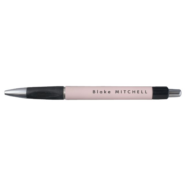 Caneta Monograma Simples Nome Moderno Rosa Bege (Frente)