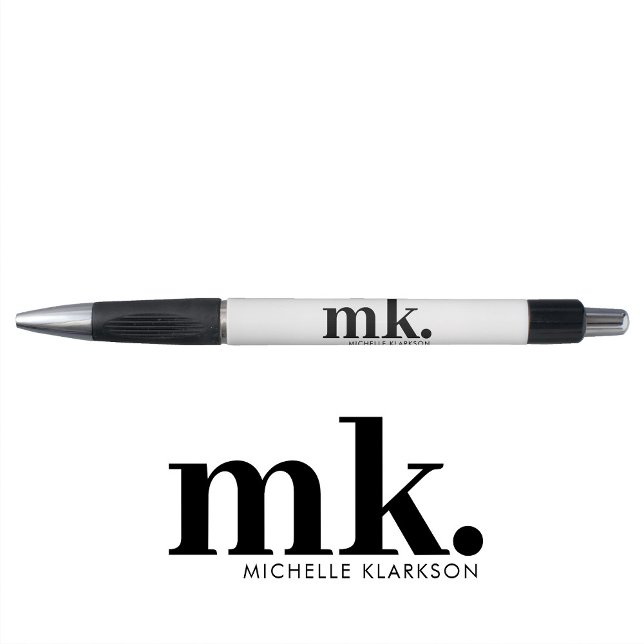 Caneta Monograma Simples Preto e Branco Minimalista Moder (Simple Modern Minimalist Black White Monogram Pen)