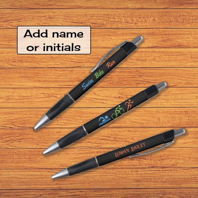 Caneta Natação bike run add name triathlon black (Three printed elements on a single pen)